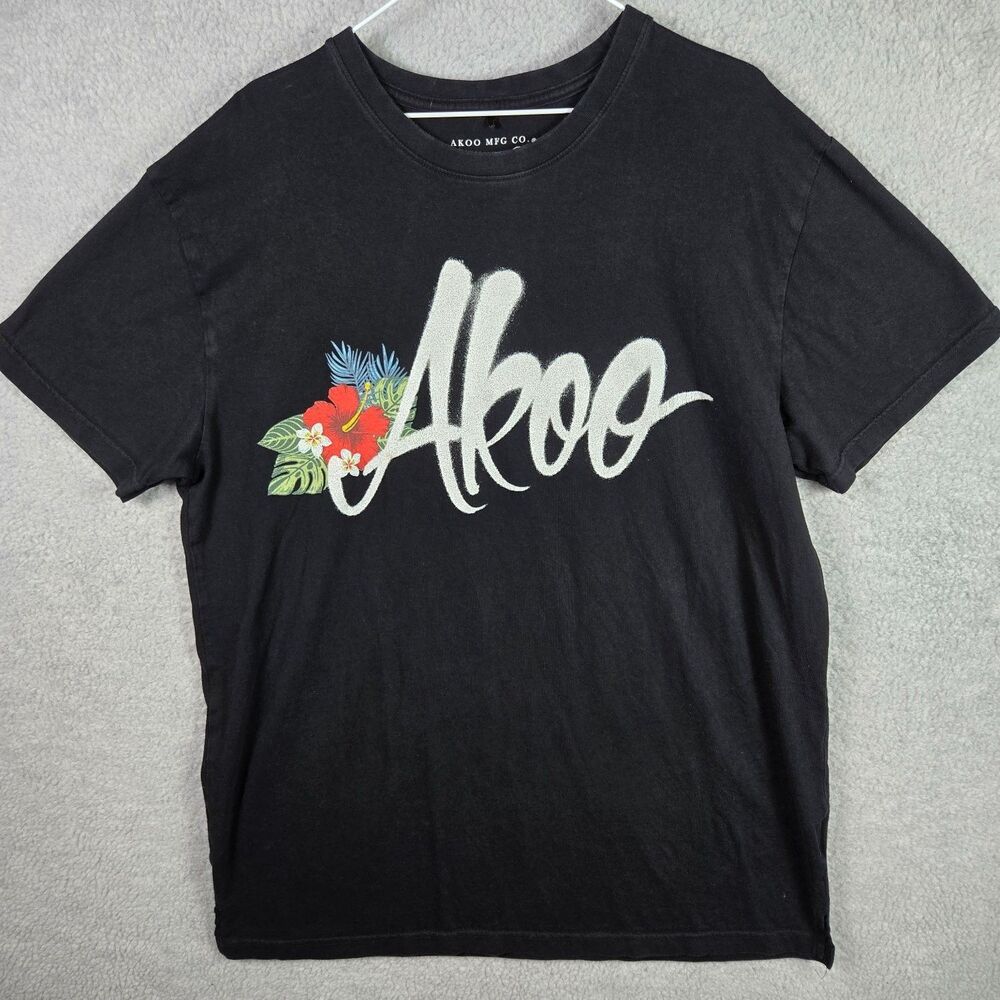 Akoo Mfg CO. T-Shirt Mens 2XL Black Crew Neck Short Sleeve Side Slits